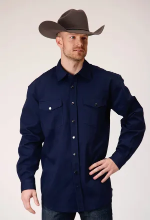 Roper Mens Brush Twill Navy 100% Cotton L/S Shirt Sleepwear