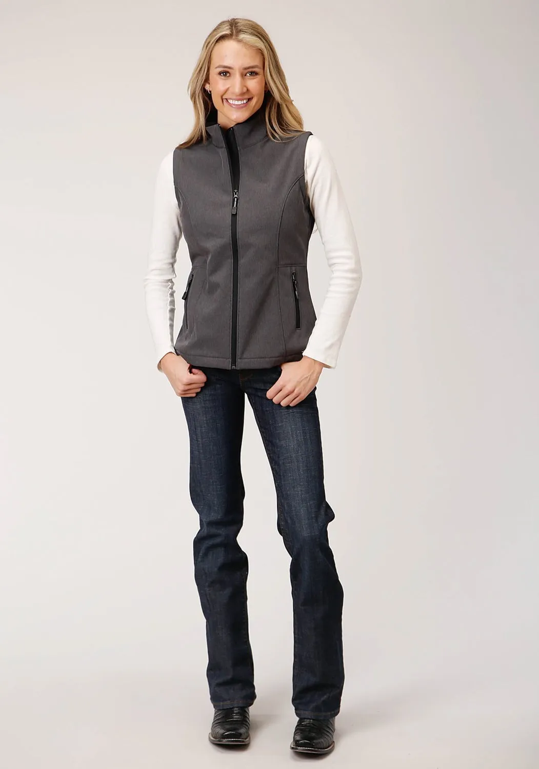 Roper Womens Heather Grey Polyester Softshell Fleece Vest Rainy Day Vintage Lover Travel Light