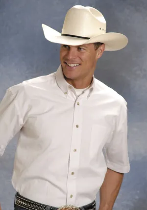 Holiday Style Roper Mens White 100% Cotton S/S 1 Pkt Button Down Poplin Western Shirt