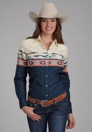 Quick Dry Textile Roper Womens Open Range Border Blue 100% Cotton L/S Shirt Roper Womens Open Range Border Blue 100% Cotton L/S Shirt Comfortable Layer