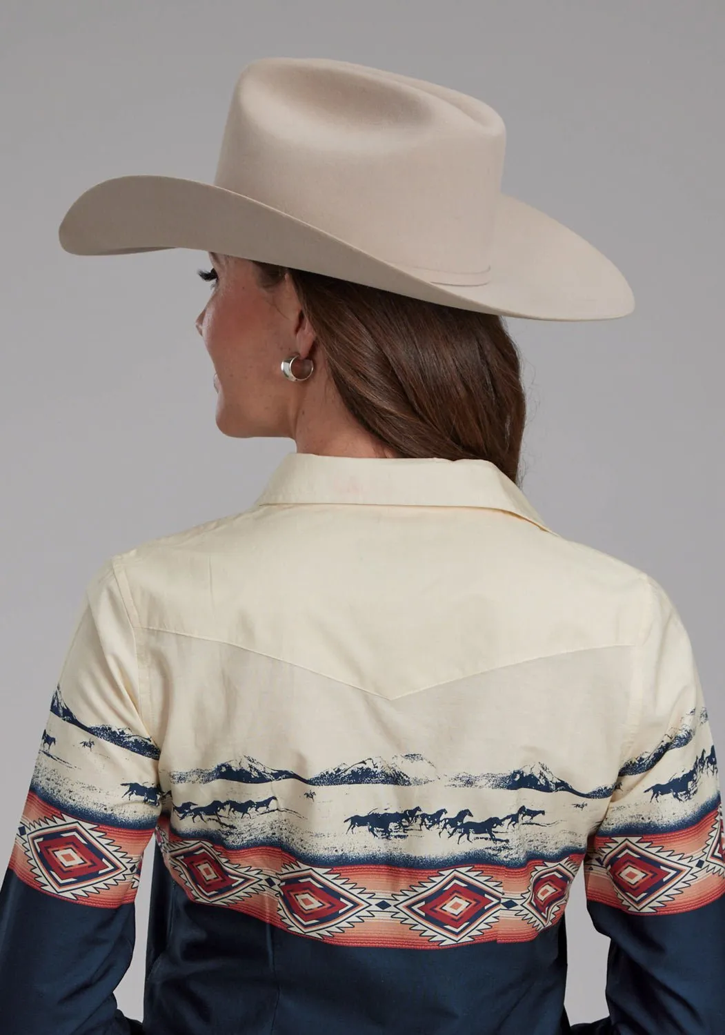 youth trend Roper Womens Open Range Border Blue 100% Cotton L/S Shirt