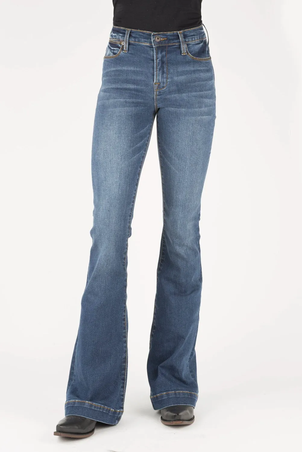 Stetson Womens Blue Poly/Rayon 921 High Waist Flare Jeans Textured Bold Rainy Day Winter Warmth Autumn Days