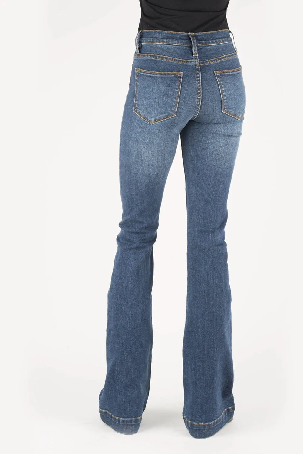 Functional Waist Comfy Design Stetson Womens Blue Poly/Rayon 921 High Waist Flare Jeans