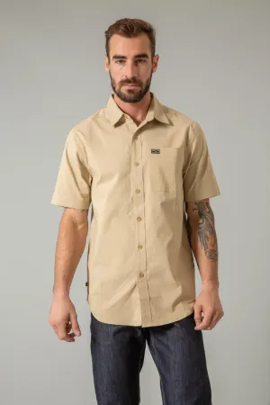 Quick Packability Kimes Ranch Mens Linville Solid Khaki Cotton Blend S/S Shirt Premium Finish tailored look Kimes Ranch Mens Linville Solid Khaki Cotton Blend S/S Shirt