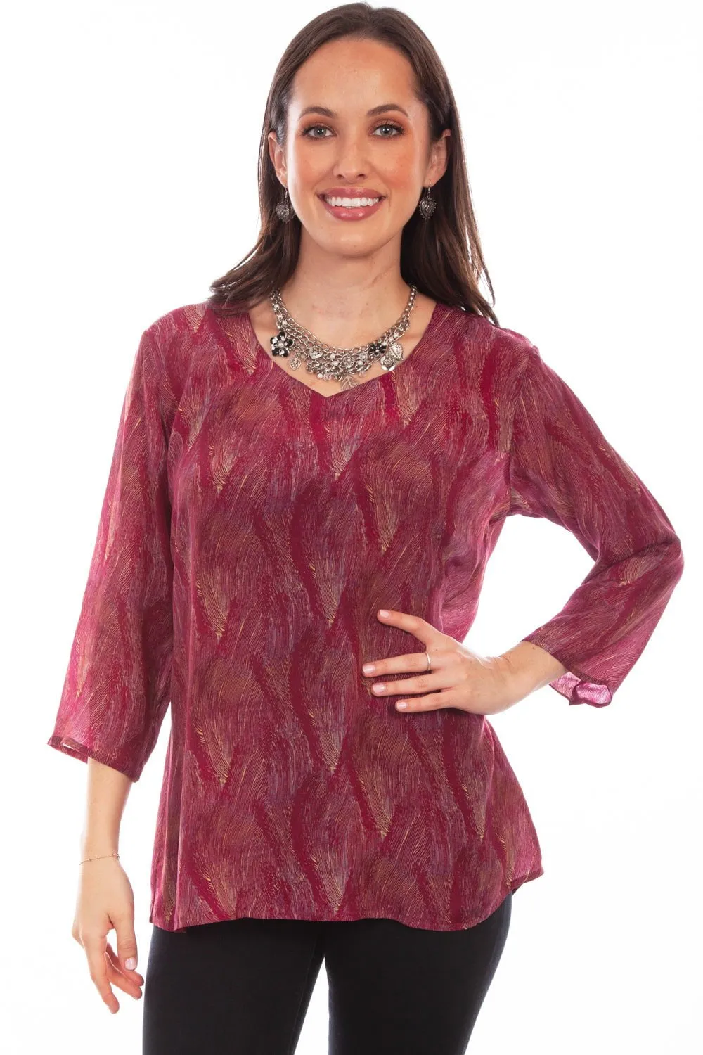Functional Fashion Seasonal Trend Scully Womens Fuschia Rayon Pullover Drape S/S Blouse