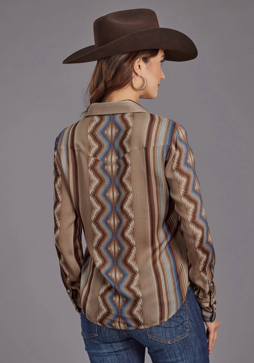 Friends Meetup Beach Ready Stetson Womens Serape Herringbone Sand 100% Rayon L/S Blouse