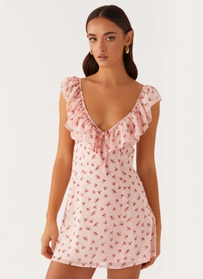 quick dry Adrina Ruffle Mini Dress - Pink Flower Adrina Ruffle Mini Dress - Pink Flower Stain-Guard-Finish Sharp Finish