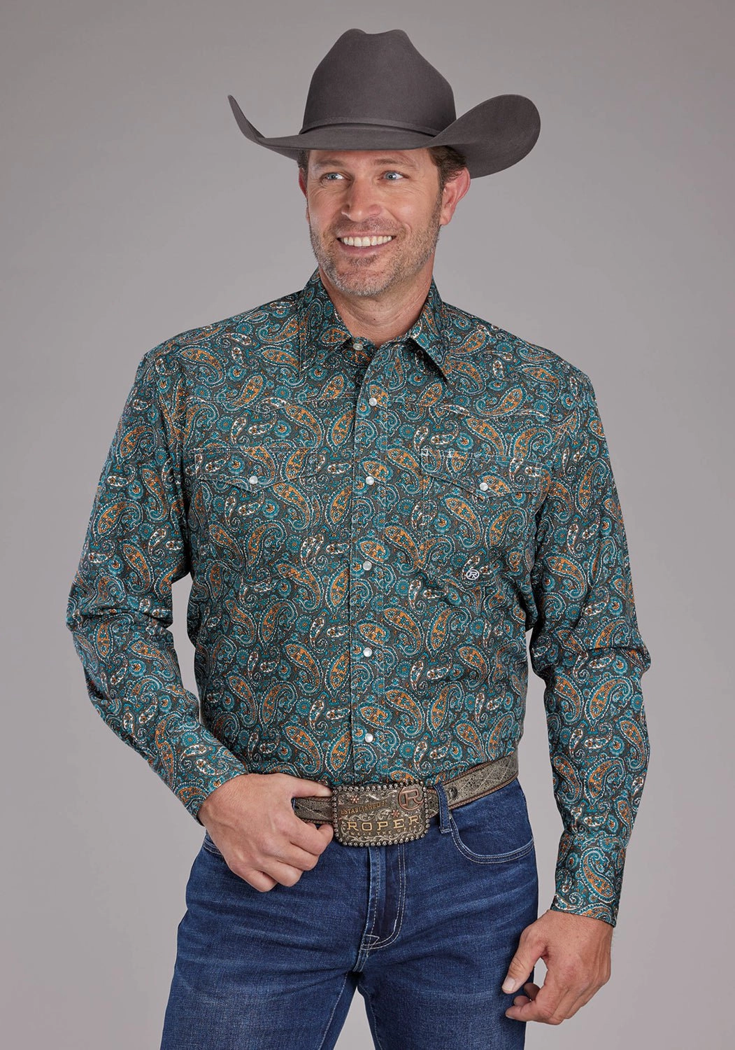 Classic Appeal Roper Mens Dusk Paisley Blue/Brown 100% Cotton L/S Shirt