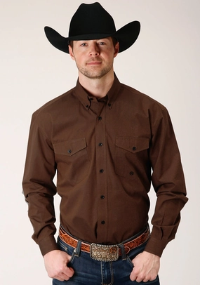Quick Dry Technology Roper Mens Brown 100% Cotton Black Fill BD L/S Btn Shirt All-Purpose Wear natural fiber Roper Mens Brown 100% Cotton Black Fill BD L/S Btn Shirt
