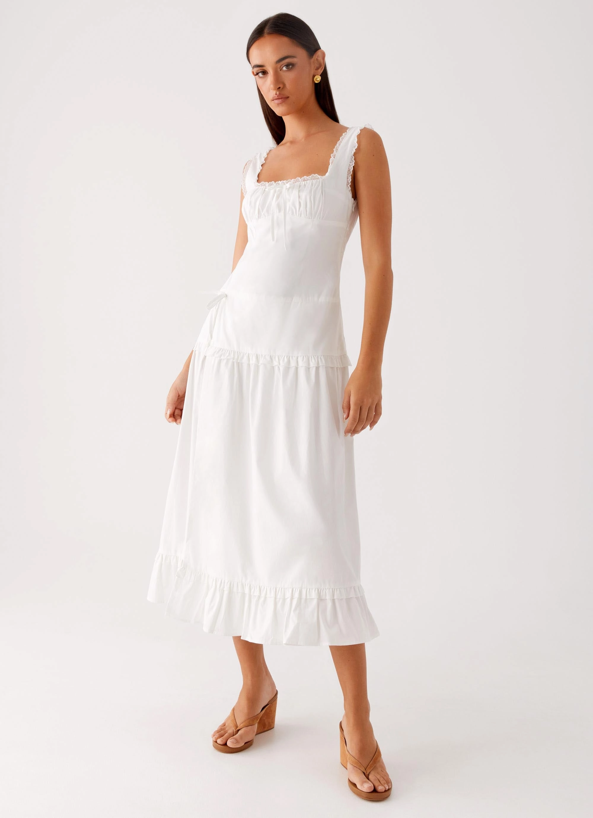 Comfortable Waist Design Quinn Midi Dress - White