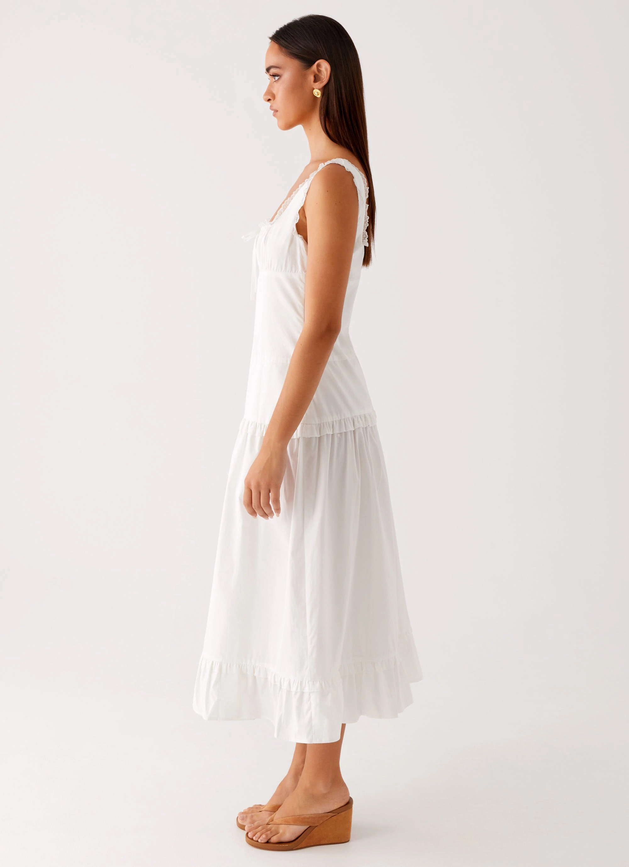 Quinn Midi Dress - White AntiPillTreatment Built-In-Slip