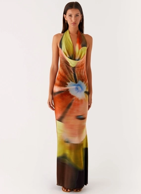 Raellia Maxi Dress - Moody Floral Matte Finish Spring-Season Raellia Maxi Dress - Moody Floral