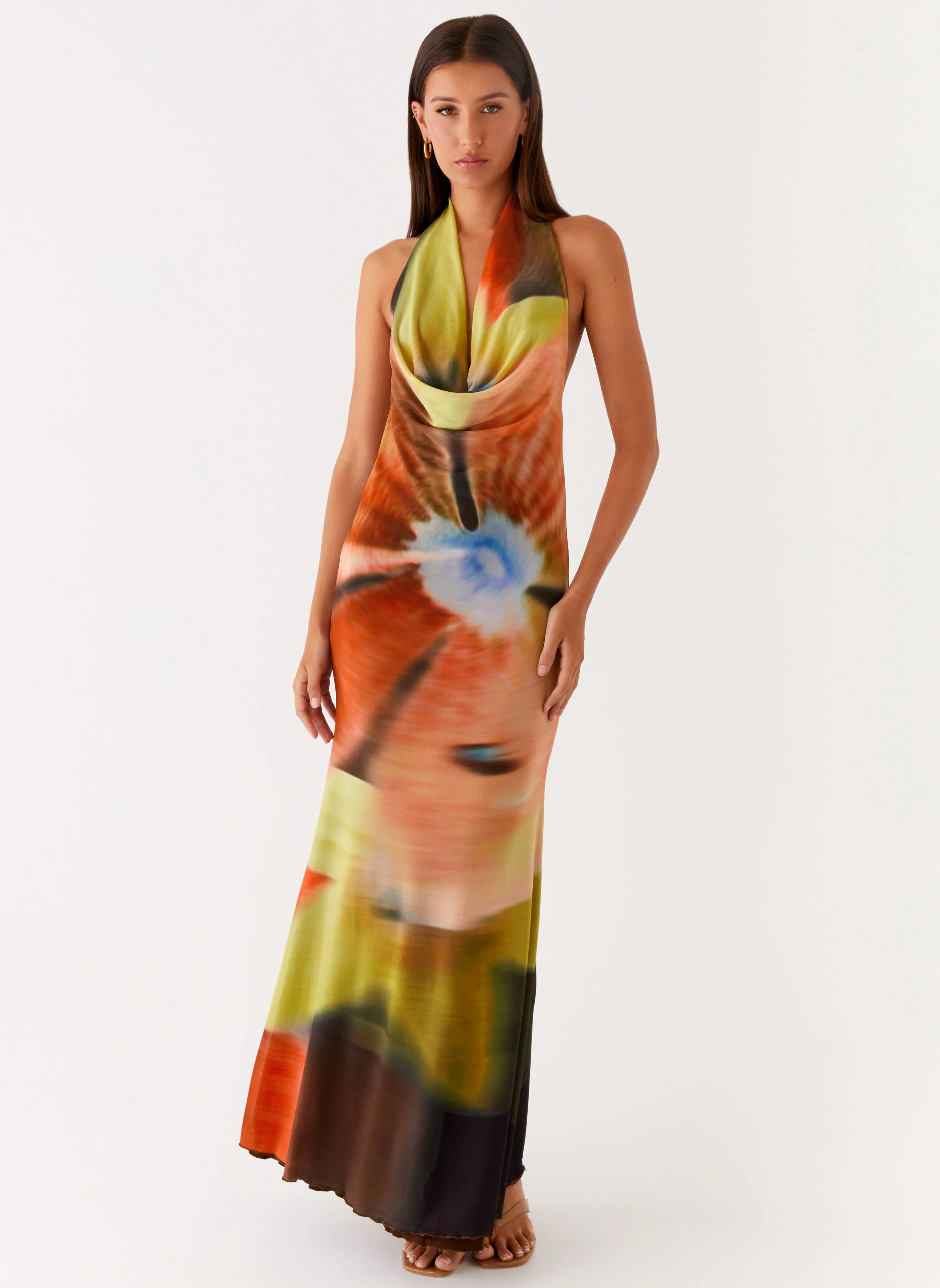 Raellia Maxi Dress - Moody Floral Contrast-Piping Fall Ready