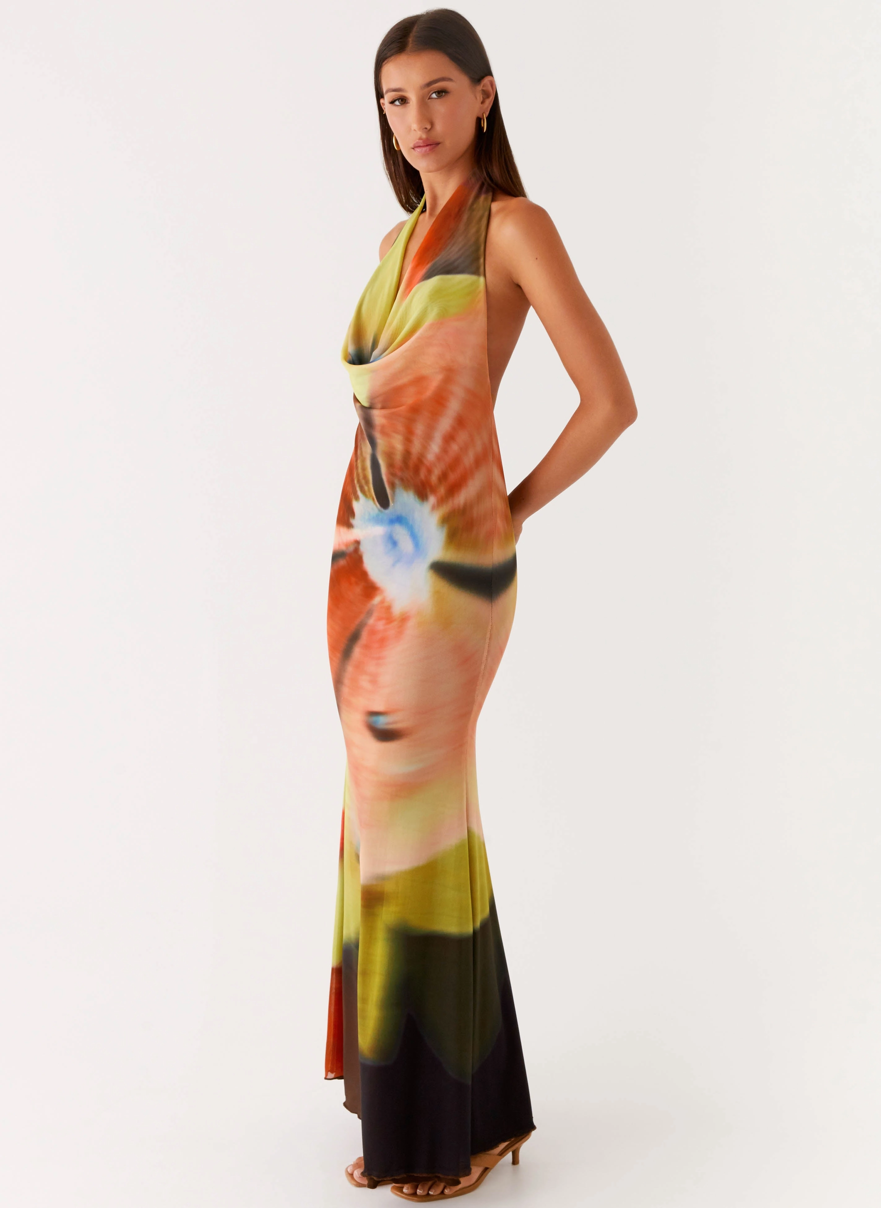 Raellia Maxi Dress - Moody Floral Soft Draping Photo Bright