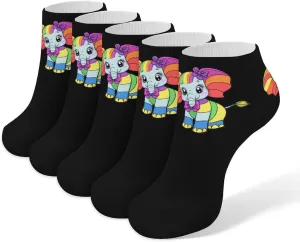 Rainbow Elephant 5 Pairs Unisex Activewear Ankle Socks Lightweight Low Cut And No Show Socks