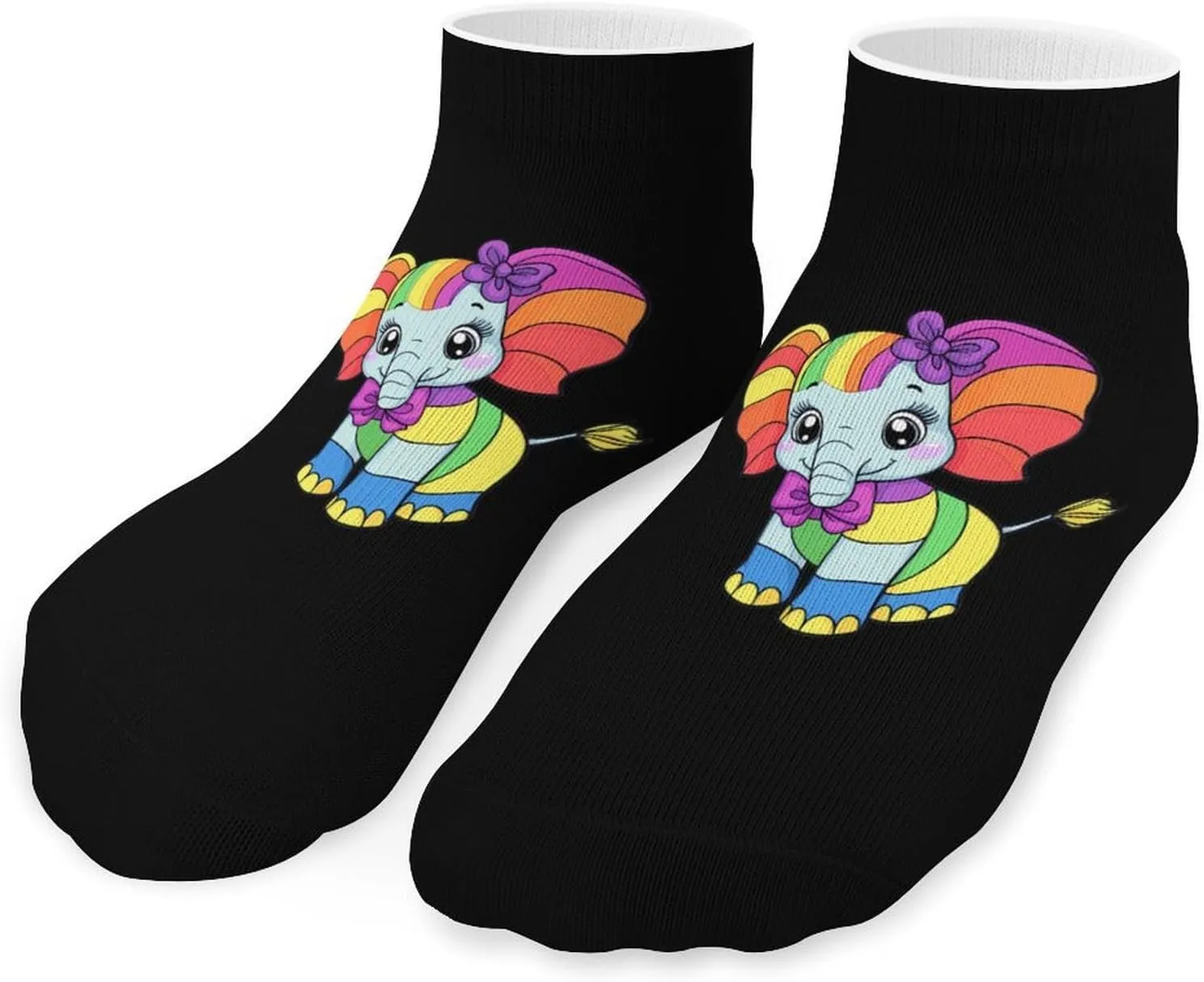 Rainbow Elephant Unisex Activewear Ankle Socks Lightweight Low Cut And No Show Socks
