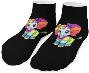 Rainbow Elephant Unisex Activewear Ankle Socks Lightweight Low Cut And No Show Socks