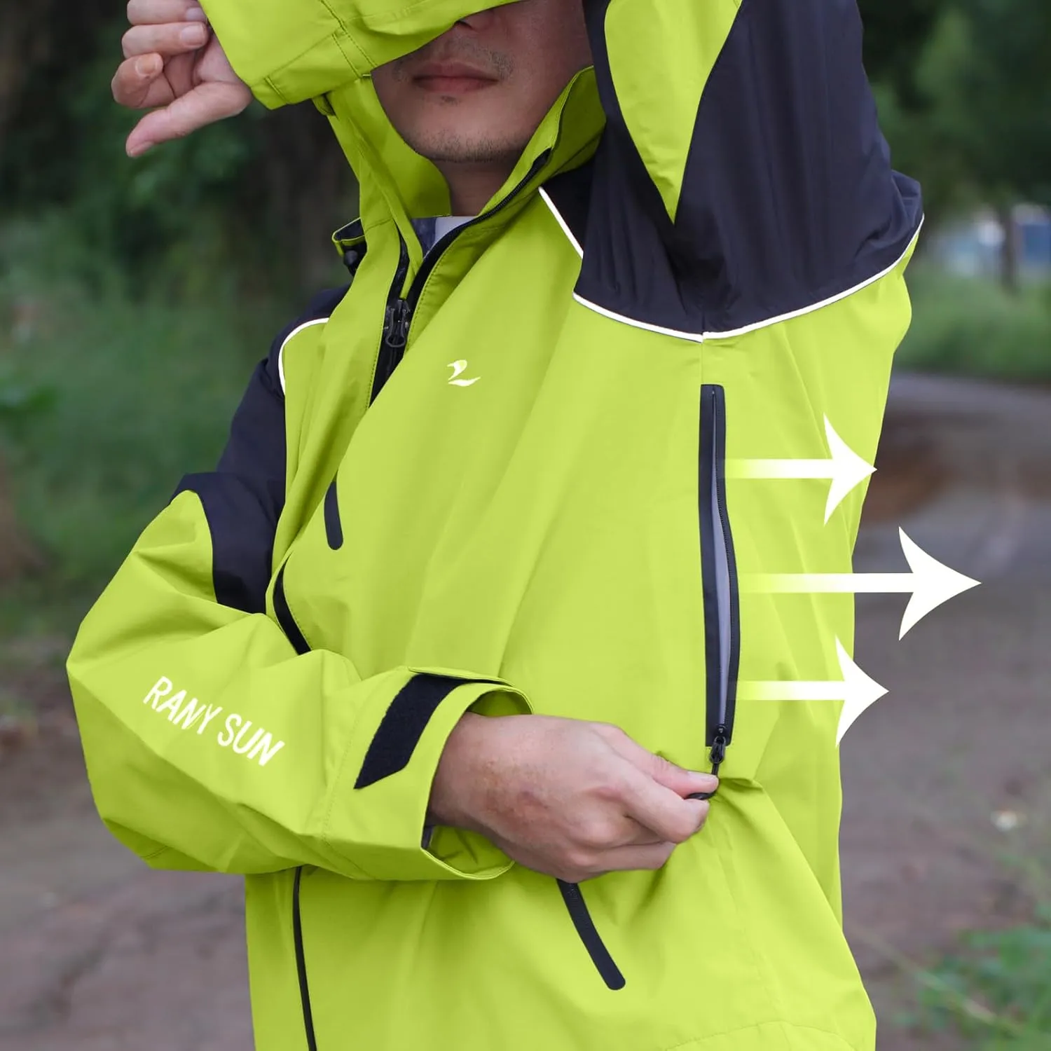RANDY SUN Unisex Rain Jacket Mens Waterproof With Hood, Women's Raincoats, Reflective Lightweight Windbreaker