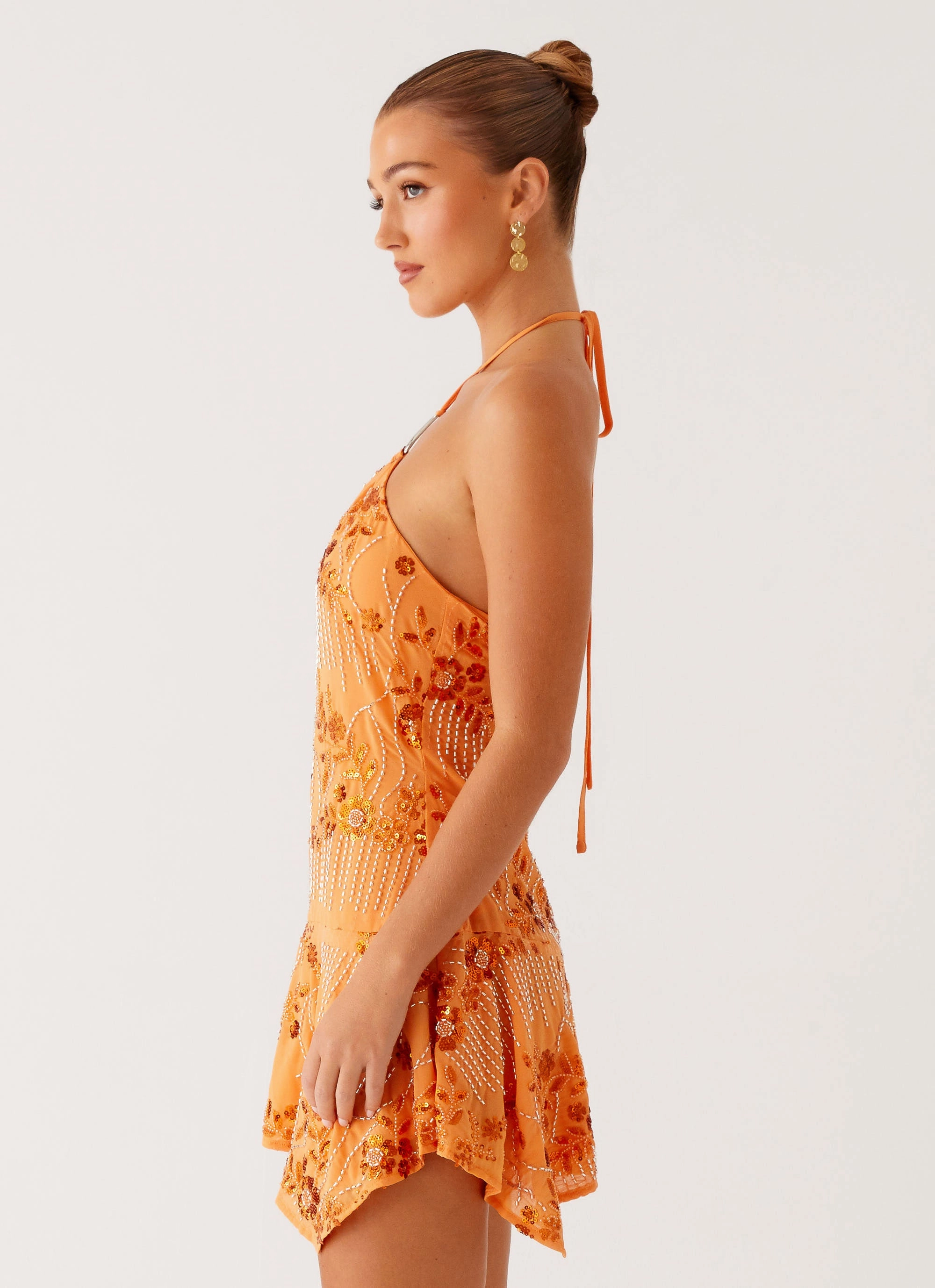 Ampolia Halter Mini Dress - Orange A-Line Chill Moment
