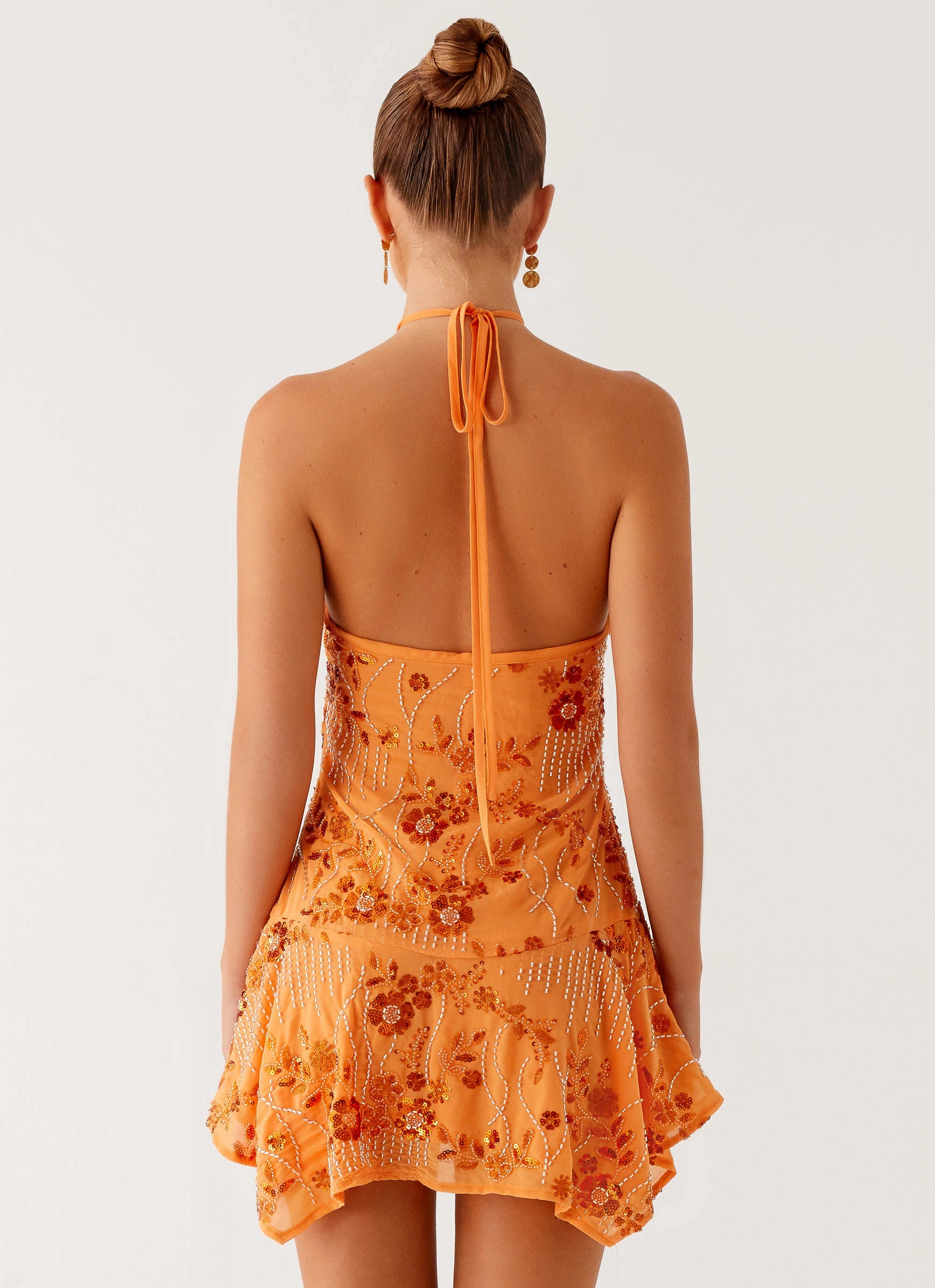 Ampolia Halter Mini Dress - Orange Color-Blocked