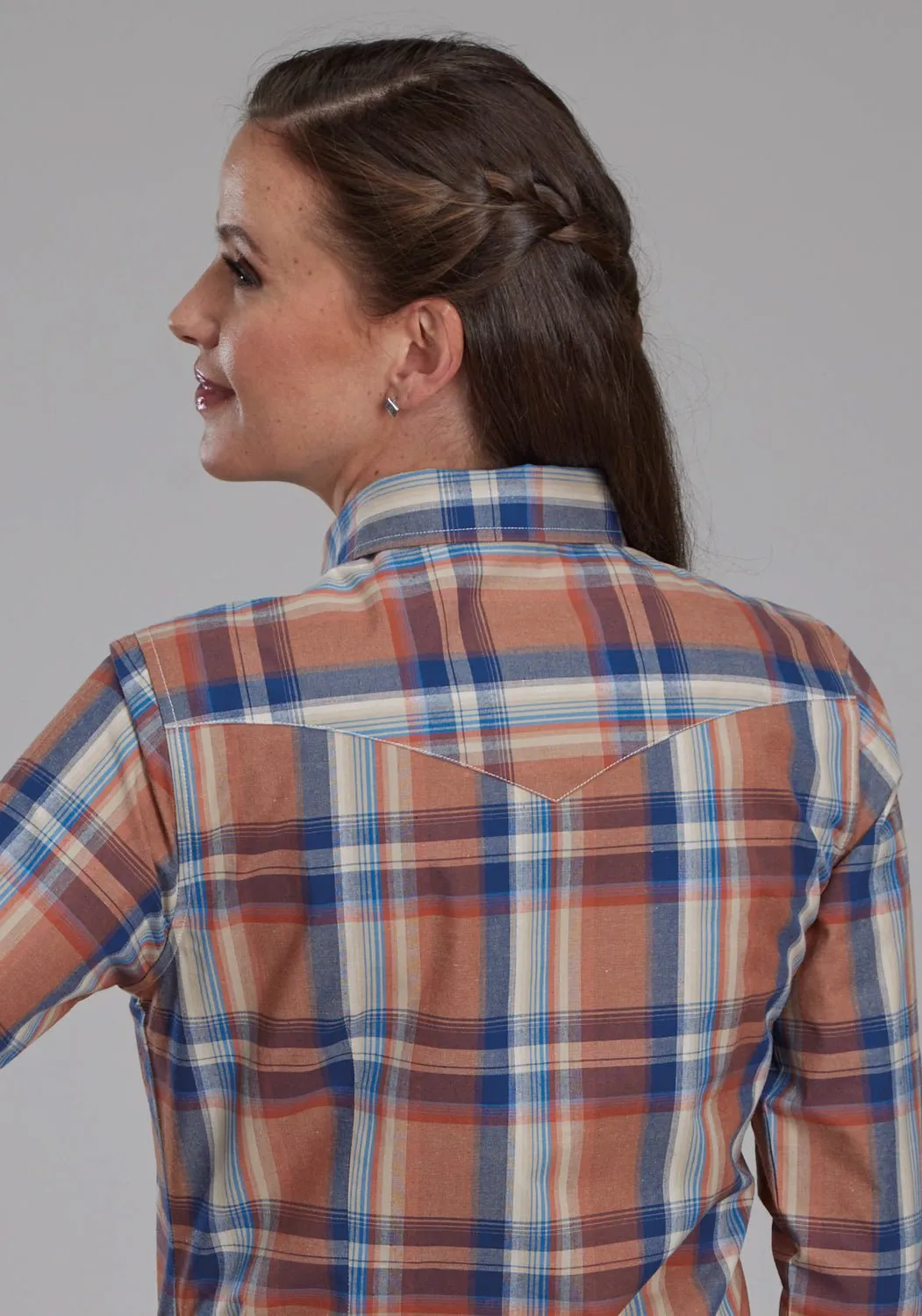 Roper Womens Falling Leaves Plaid Multi-Color 100% Cotton Btn L/S Shirt Anti Static Lining