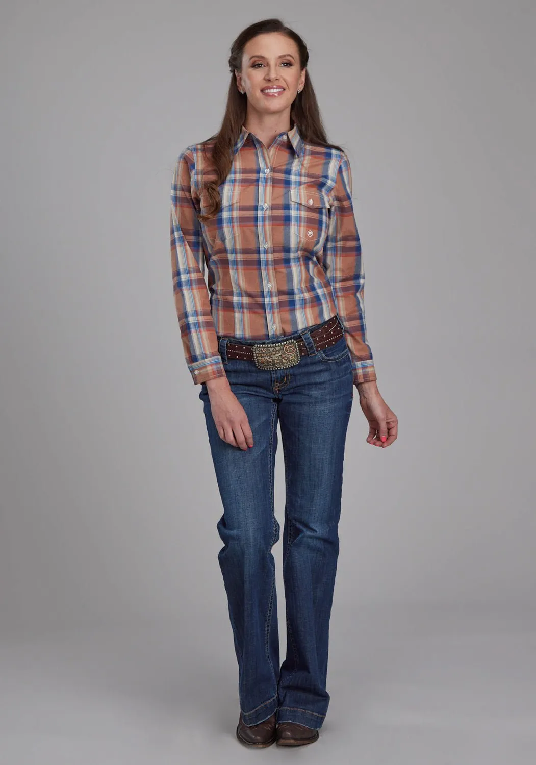 Roper Womens Falling Leaves Plaid Multi-Color 100% Cotton Btn L/S Shirt Tall friendly