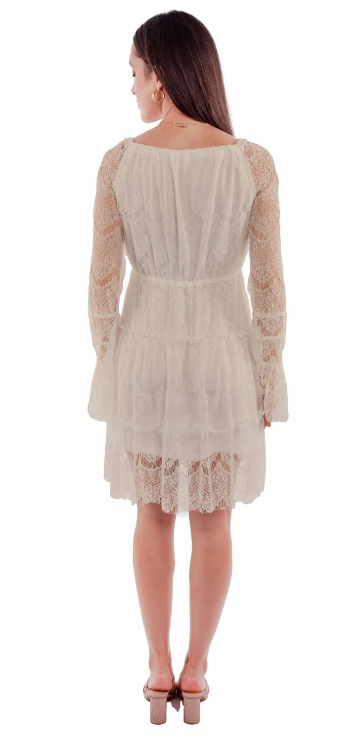 Flat Lock Stitching Scully Womens Eyelash Lace Ivory 100% Nylon L/S Dress