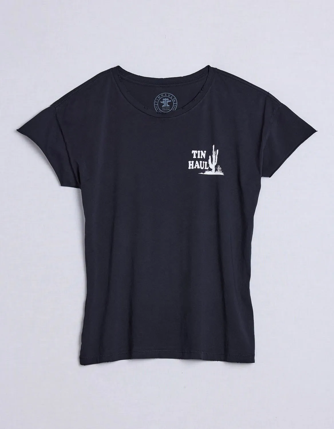 Smooth Seam Finish Autumn Look Tin Haul Womens Left Chest Cactus Vintage Black 100% Cotton S/S T-Shirt