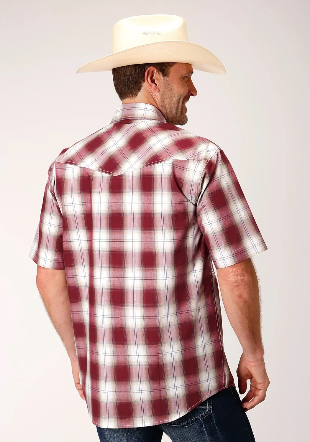 Roper Mens Red 100% Cotton Ombre S/S Tall Snap Shirt Corporate Wear Work From Home