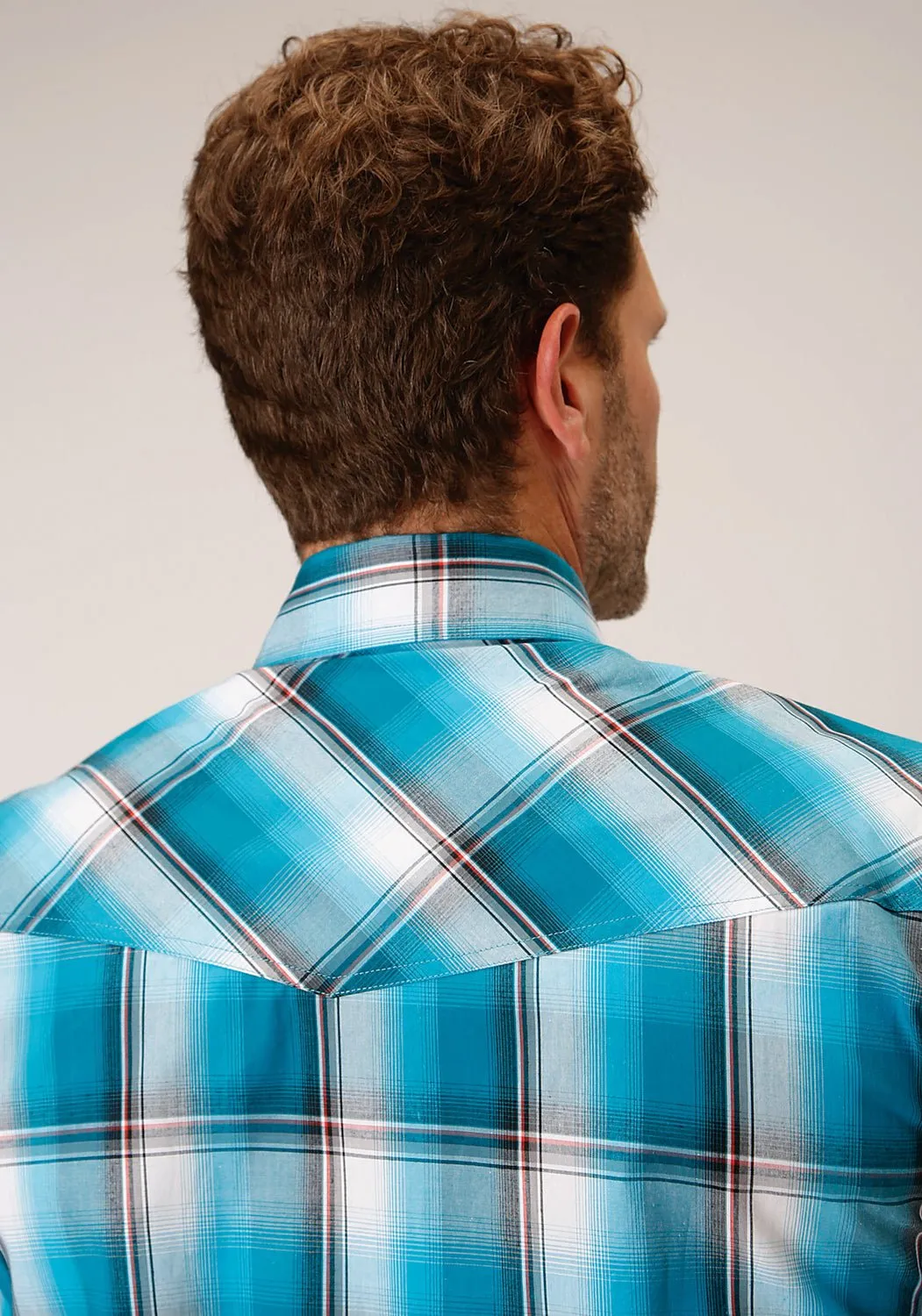 Trendy Outfit Quick Release Cuffs Roper Mens 1454 Deep Pool Ombre Turquoise 100% Cotton Tall S/S Shirt