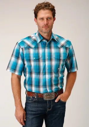 Recycled Polyester Roper Mens 1454 Deep Pool Ombre Turquoise 100% Cotton Tall S/S Shirt Workwear Ready Ergonomic Back Panel Roper Mens 1454 Deep Pool Ombre Turquoise 100% Cotton Tall S/S Shirt