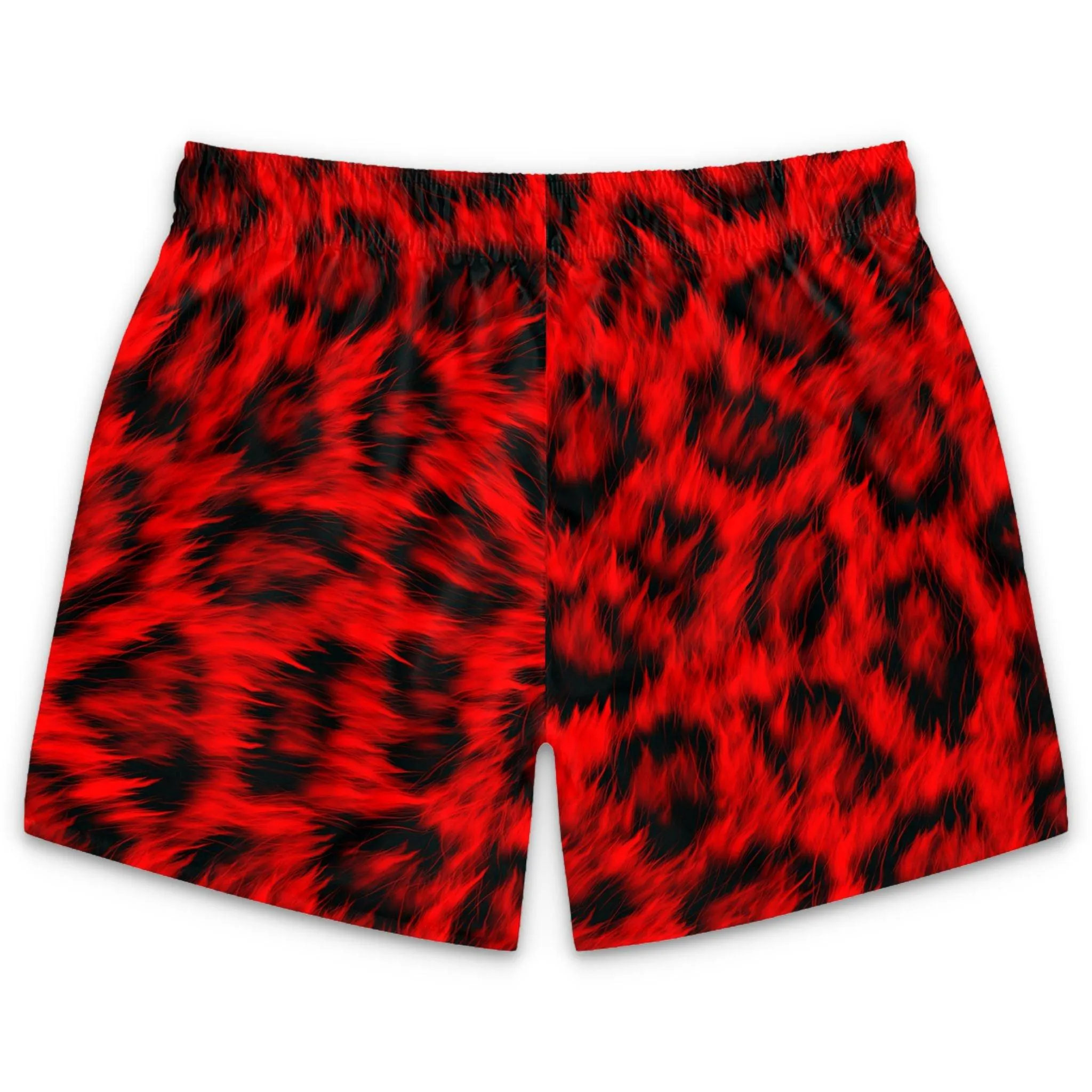 Red Leopard Print Mid Thigh Cut Swim Trunks