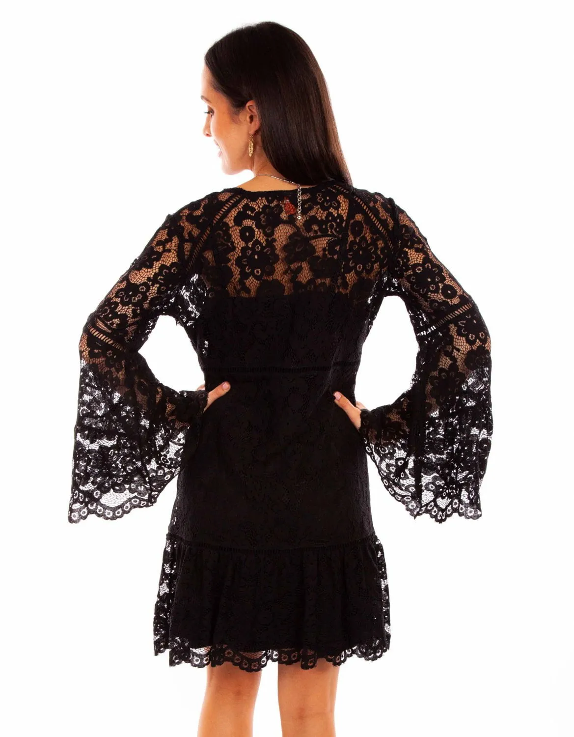 Any Time Wear Neutral Daily Wear Adult Fashion Scully Womens Two Piece Lace Black Cotton Blend L/S Dress