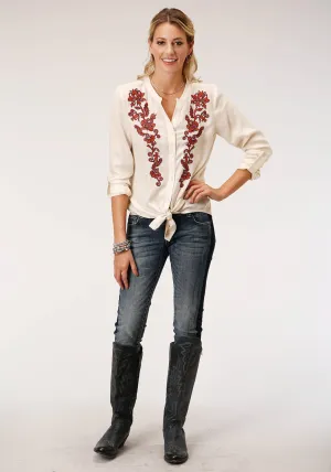 Refined fit Roper Womens Cream Rayon/Nylon Red Floral L/S Blouse Roper Womens Cream Rayon/Nylon Red Floral L/S Blouse Autumn Days Unisex Wear Teen Outfit