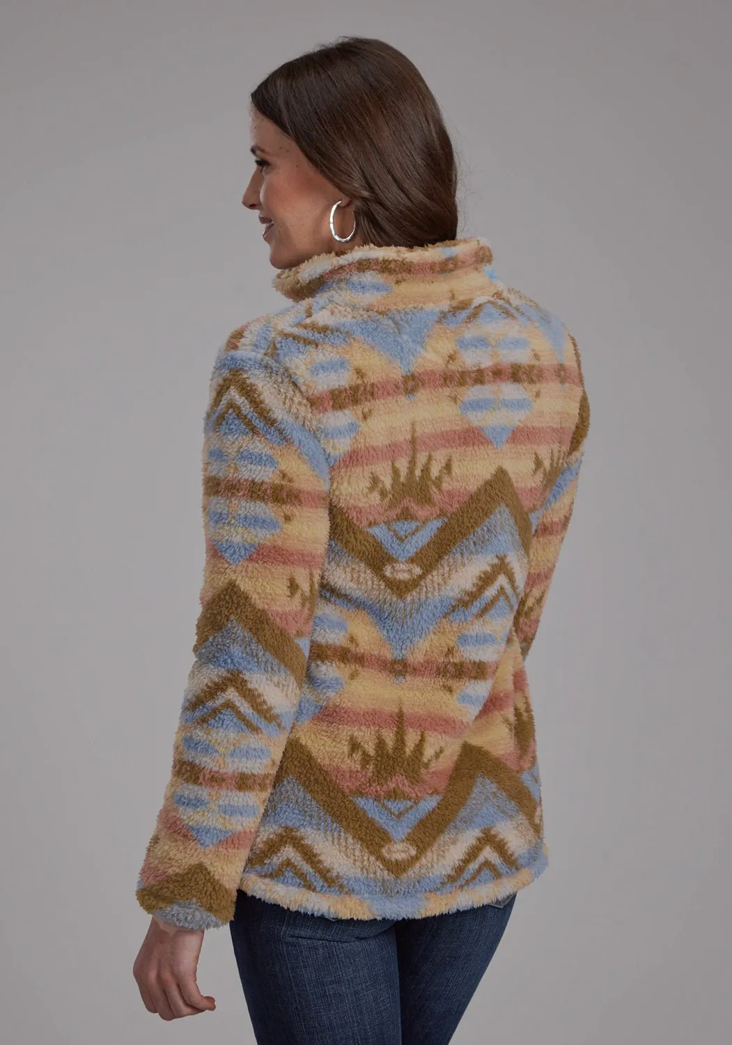 Roper Womens Fuzzy Aztec Brown/Blue 100% Polyester Fleece Jacket Daily Musthave