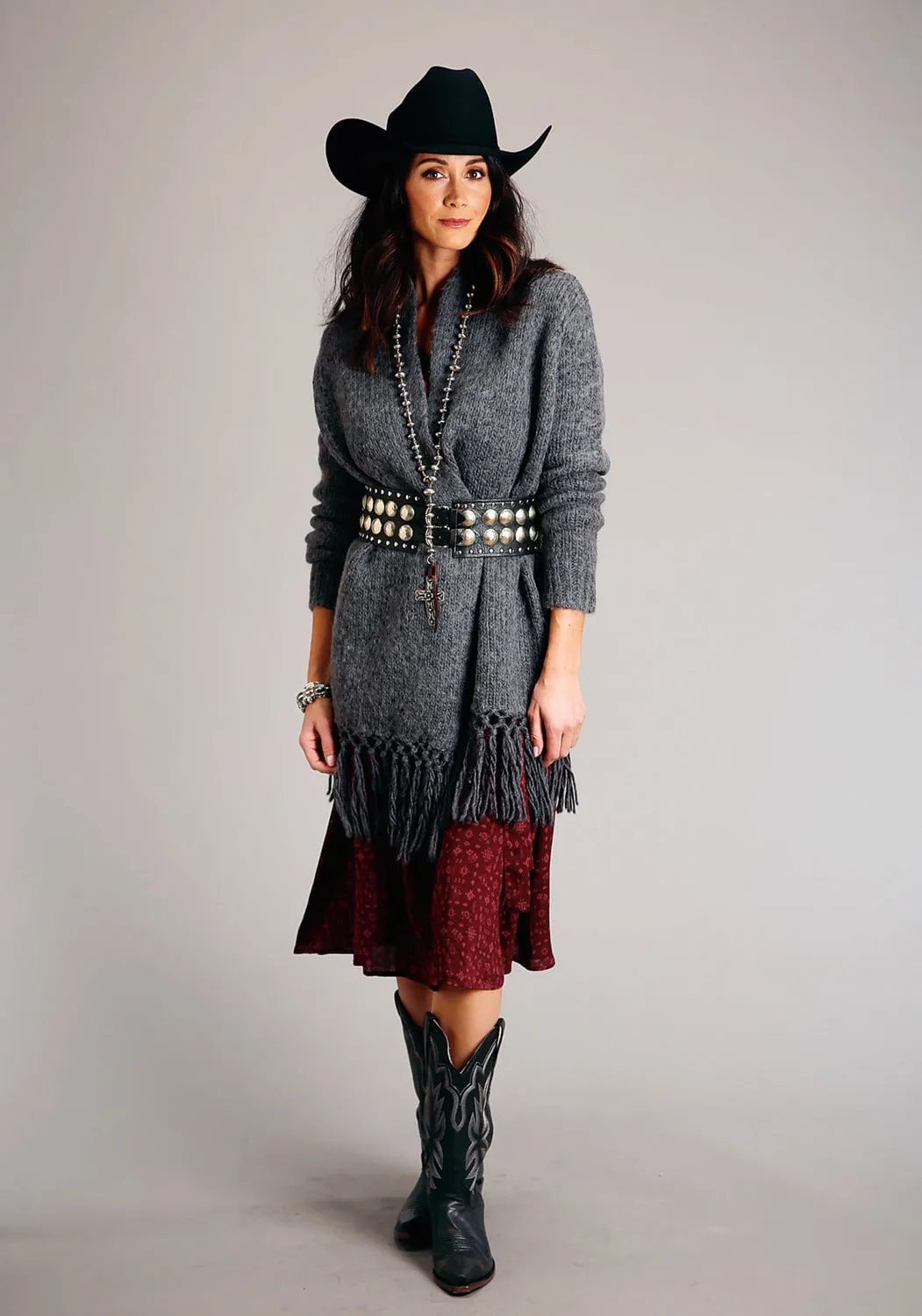 Stetson Womens Ditzy Western Wine 100% Rayon L/S Dress Light Touch