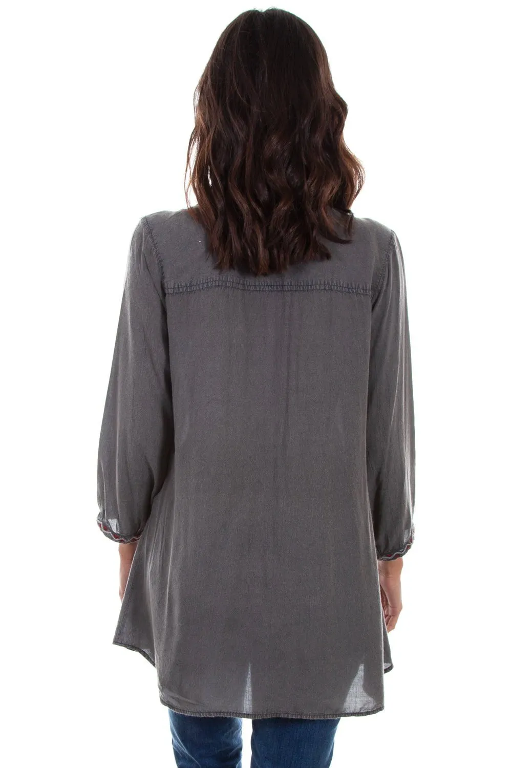 Scully Womens Charcoal Viscose Folk Floral L/S Tunic Traveler Gear Stretch Creative Look