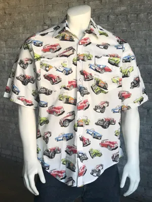 Reflective Trim Rockmount Mens Multi-Color 100% Cotton Vintage Cars Western S/S Shirt Seasonal Fashion Rockmount Mens Multi-Color 100% Cotton Vintage Cars Western S/S Shirt