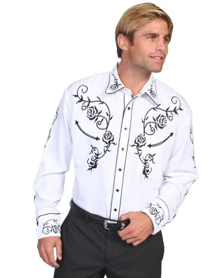 Regular Fit Scully Mens Shirt Western White Poly Blend Floral Yoke Stitch L/S Scully Mens Shirt Western White Poly Blend Floral Yoke Stitch L/S Seasonal Style Layered Look