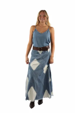 Regular Fit Scully Womens Acid Wash Diamond Panels Blue 100% Cotton Skirt Flexible Style Sunny Vibes Rainy Day Shopping Day Scully Womens Acid Wash Diamond Panels Blue 100% Cotton Skirt