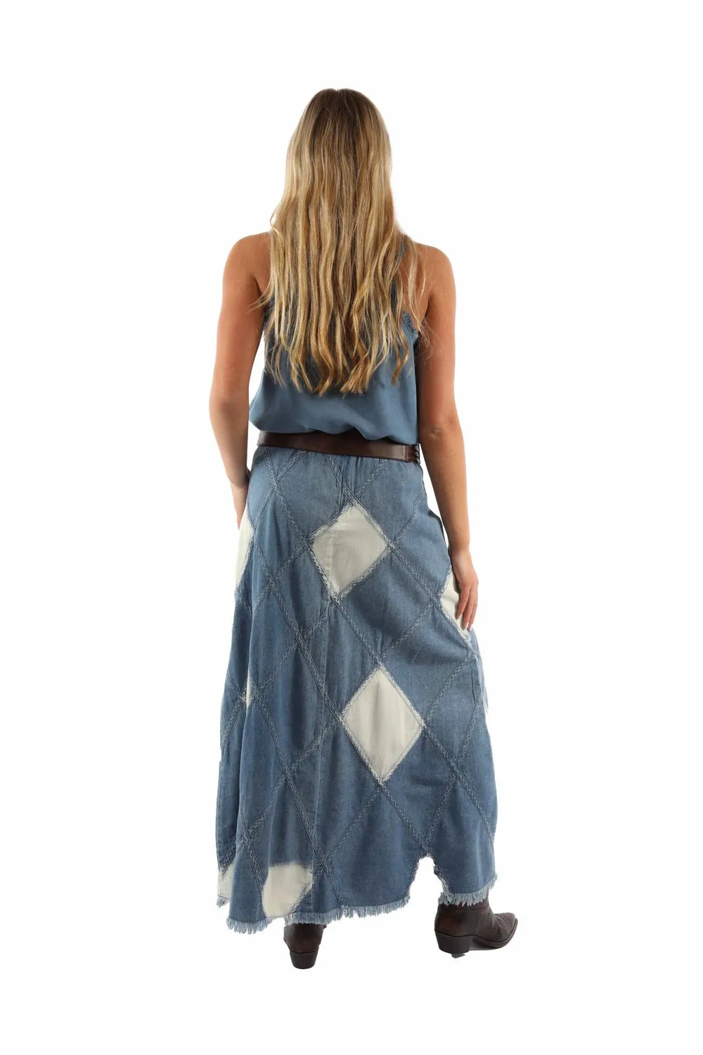 clean design Scully Womens Acid Wash Diamond Panels Blue 100% Cotton Skirt