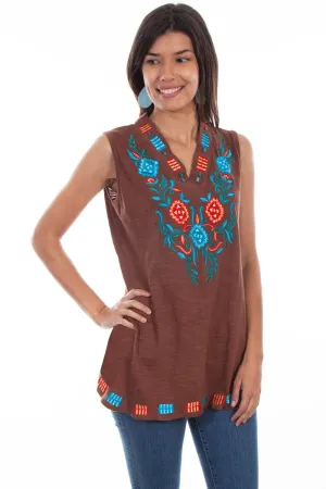 Regular Fit Scully Womens Stylized Floral Flare Brown 100% Cotton S/L Tank Top Scully Womens Stylized Floral Flare Brown 100% Cotton S/L Tank Top Workwear Essential