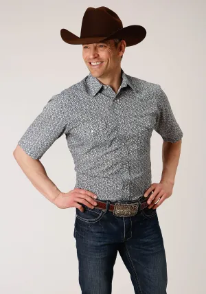 Reinforced Buttons Roper Mens Navy/Cream Cotton Blend Floral S/S Shirt Active Design Hypoallergenic Lining Roper Mens Navy/Cream Cotton Blend Floral S/S Shirt