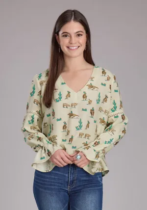 Reinforced Buttons Roper Womens 2424 Printed Ropers White 100% Rayon L/S Blouse ethical fashion Festival Fashion Roper Womens 2424 Printed Ropers White 100% Rayon L/S Blouse