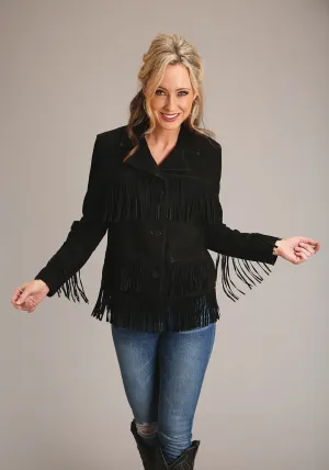 Reinforced Lines Stetson Womens Black Leather Lamb Fringe Jacket Spring Attire Classic Wear Slim Stetson Womens Black Leather Lamb Fringe Jacket