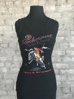 Reinforced Stitching Rockmount Womens Black 100% Cotton Premium Bronc Tank Top Friends Meetup Pullover Design Rockmount Womens Black 100% Cotton Premium Bronc Tank Top