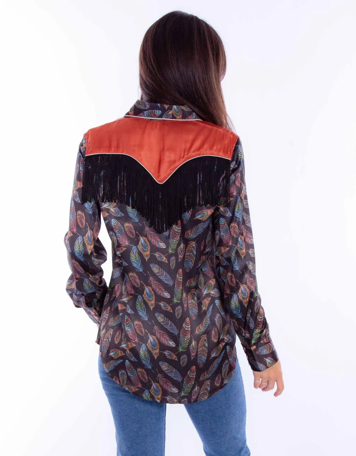 Scully Womens Feather Fringe Black 100% Polyester L/S Blouse Resort Wear