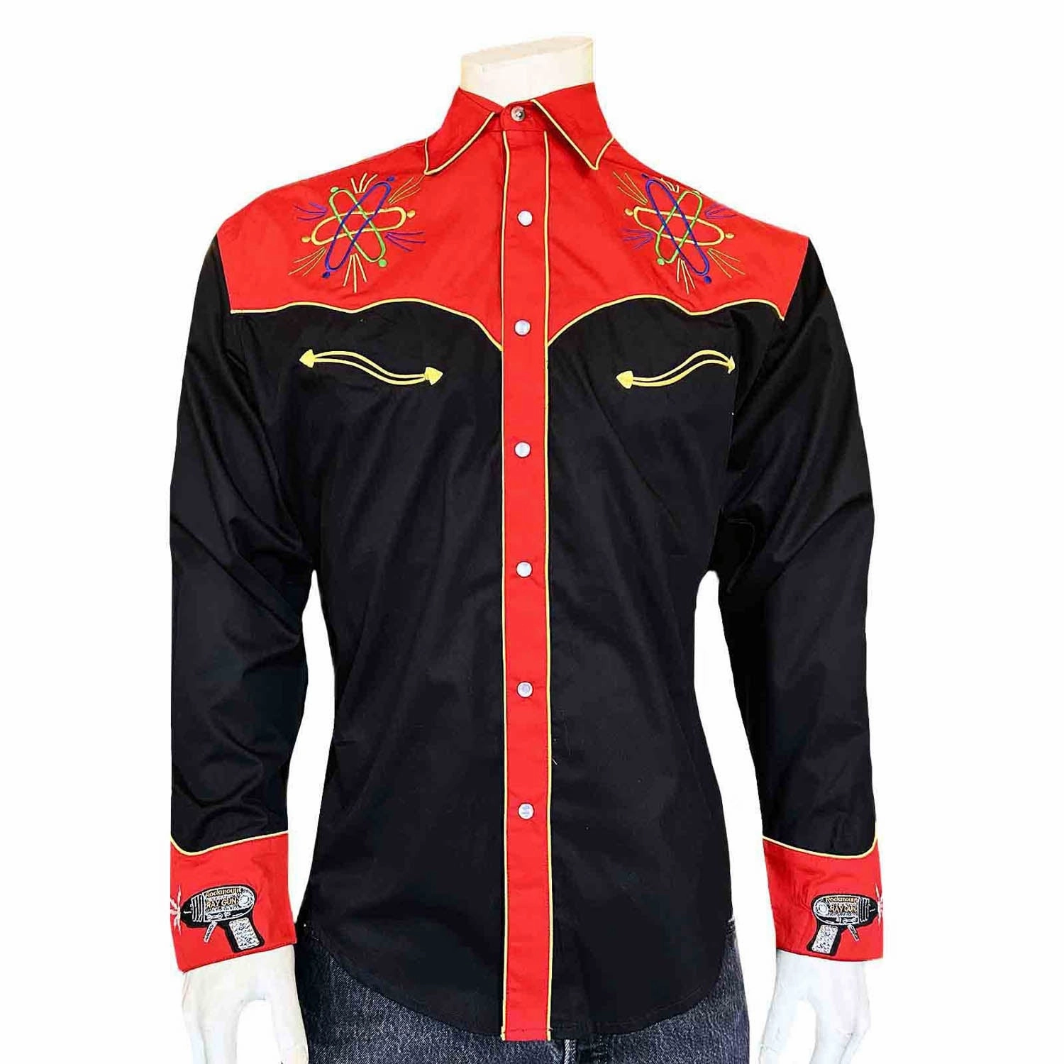 Rockmount Mens 2-Tone Atomic Cowboy Black/Red 100% Cotton L/S Shirt Ventilated Back