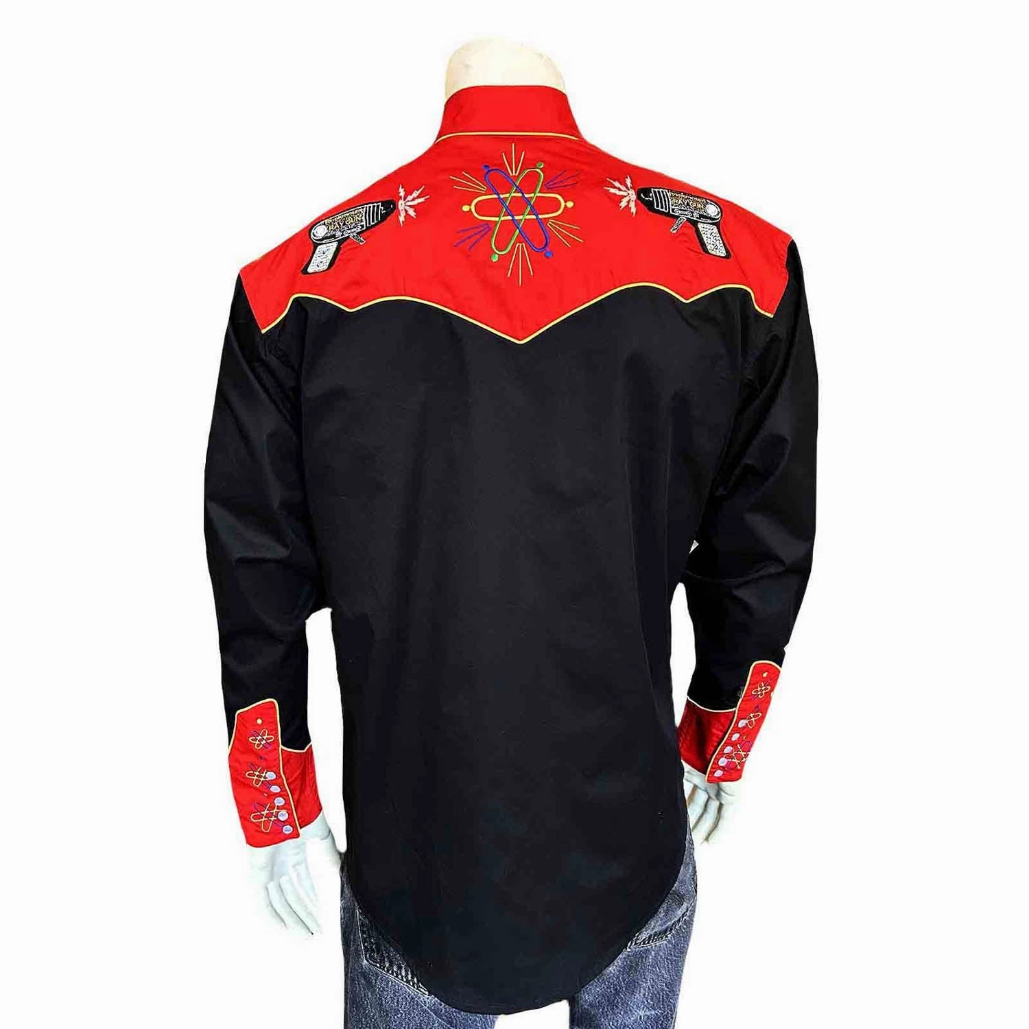 Rockmount Mens 2-Tone Atomic Cowboy Black/Red 100% Cotton L/S Shirt Printed design