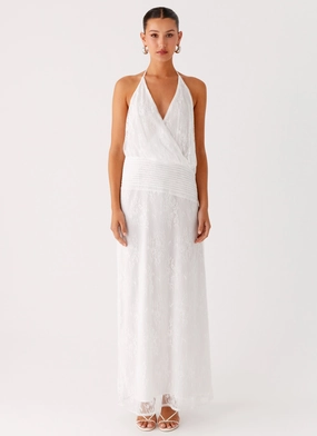 Reinhart Halter Maxi Dress - White Figure Hugging Breezy Comfort Perfect Comfort Wear Reinhart Halter Maxi Dress - White
